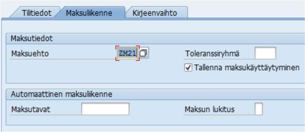 Haluttu maksuehto tulee tarkistaa viraston toimittamalta perustamislomakkeelta ja tulee muuttaa asiakkaalle, jos maksuehto on eri kuin