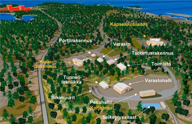 9.2.2.2 Käytetyn ydinpolttoaineen loppusijoituksen vaikutukset Kuva 9-4 ONKALOn rakenne. ONKALO on maanalainen kallioperän tutkimustila (Posiva).