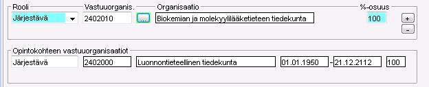 Järjestelmä laskee omassa yliopistossa suoritetuiksi opinnoiksi erotuksen tutkinnon laajuuden ja muualla suoritettujen opintojen perusteella.