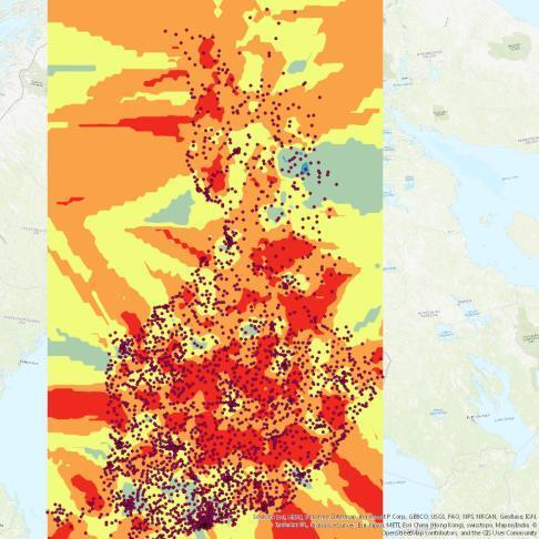 APEK HINTOJEN VAIHTELU = Hintojen logaritminen keskihajonta. Punainen > 0.88 Sininen < 0.55 Punaisella suurimman vaihtelun alueet.