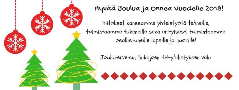4H-toimisto on suljettu 22.12.2017-5.1.2018. Paavolan kirpputori suljettu joulun aikaan 21.12.2017.-6.1.2018. Jäteasema suljettu Tapaninpäivänä 26.