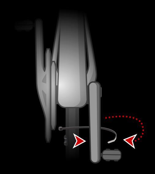 4. Kiinnitä poljinkammen magneetti polkupyörän poljinkampiin. Magneetin on oltava siinä takahaarukan kohdassa, mihin kiinnitit takahaarukan anturin.