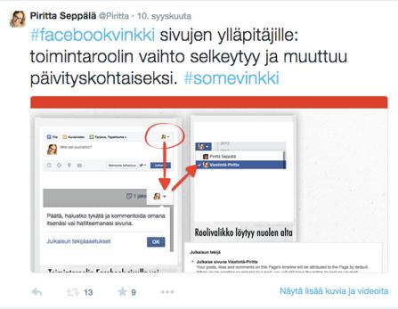 Hyvät sisällöt Twitterissä Vinkki: Hashtagit korostavat twiitin sisältöä ja vievät twiitin tunnisteiden hakutuloksiin.