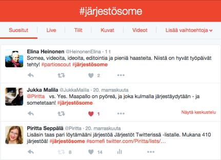 tiedonhaun vaihtoehdot selaimessa Vinkki: Suositut-hakutulos on Twitterin