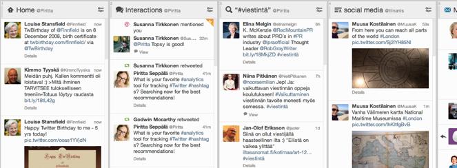 Tweetdeck-näkymä ja sarakkeet Vinkki: Käytä sarakkeita.
