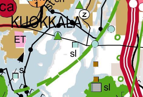 5 Kaava-alueen sijainti Kuva: Ote maakuntakaavasta Suunnittelualueelle sijoittuu Vuoritsalon itärannalla oleva luonnonsuojelualue (sl) Vuoritsalon lehmusesiintymä sekä voimalinja.