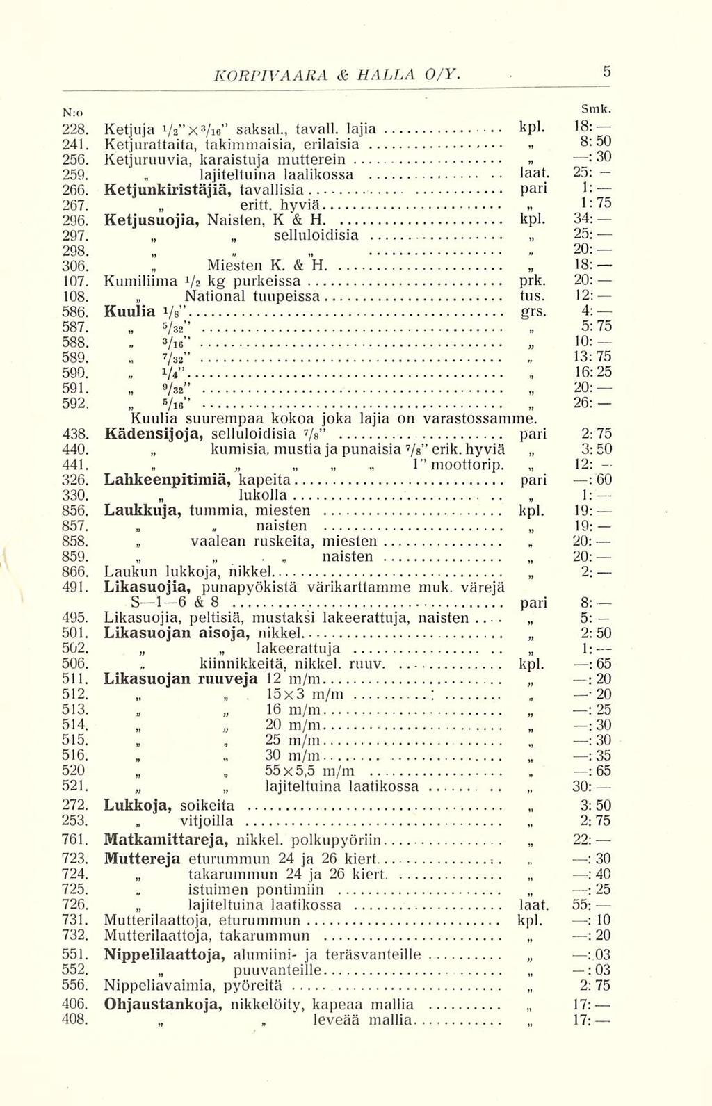1/4 lajiteltuina eritt selluloiclisia Miesten kumisia naisten vaalean kiinnikkeitä 15x3 25 30 vitjoilla istuimen leveää naisten KORPIVAARA & HALLA 0/Y N;o -228 Ketjuja V2 X s /i«saksa!