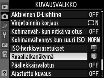 Kuvanottotapa ovat valittavissa seuraavat asetukset: s Asetus Yksittäiskuvaus (oletusasetus) t Sarjakuvaus, hidas u Sarjakuvaus, nopea Kuvaus