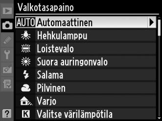 Valkotasapainon hienosäätö Valkotasapainoa hienosäätämällä voidaan korjata valonlähteen väriä tai tarkoituksellisesti lisätä kuvaan lämmin tai kylmä sävy.