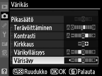 J 2 Säädä asetuksia. Korosta haluamasi asetus painamalla 1 tai 3 ja valitse sen jälkeen arvo painamalla 4 tai 2 (s. 165).