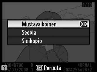 Katso haluttua kuvaa täyskuvatoistossa (s. 218). 2 Tuo muokkausvalikko näkyviin. Muokkausvalikon saa näkyviin painamalla J-painiketta. U 3 Valitse muokkausvaihtoehdot.