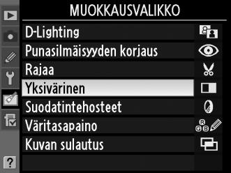 4 Luo käsitelty kopio. Tee käsitelty kopio painamalla J. Muokattujen kopioiden kohdalla näkyy N-kuvake. Käsiteltyjen kopioiden luominen muokkausvalikosta 1 Valitse muokkausvalikosta kohta.