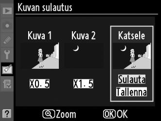 4 Vahvista korostettu kuva. Valitse korostettu kuva painamalla J, jolloin kamera palaa esikatselunäyttöön. Valittu kuva on näytössä oleva Kuva 1. 5 Säädä herkkyys.