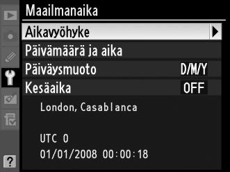 Jos kesäaika on käytössä paikallisella aikavyöhykkeellä, korosta Päällä painamalla 1 ja paina J-painiketta.