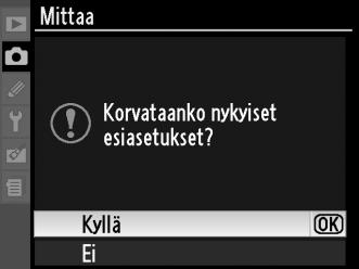 Esiasetus käsin Esiasetusta käsin käytetään valkotasapainon mukautettujen asetusten tallentamiseen ja käyttämiseen kun kuvaus tapahtuu muuntuvassa valaistuksessa kuvattaessa, tai voimakkaan värisävyn