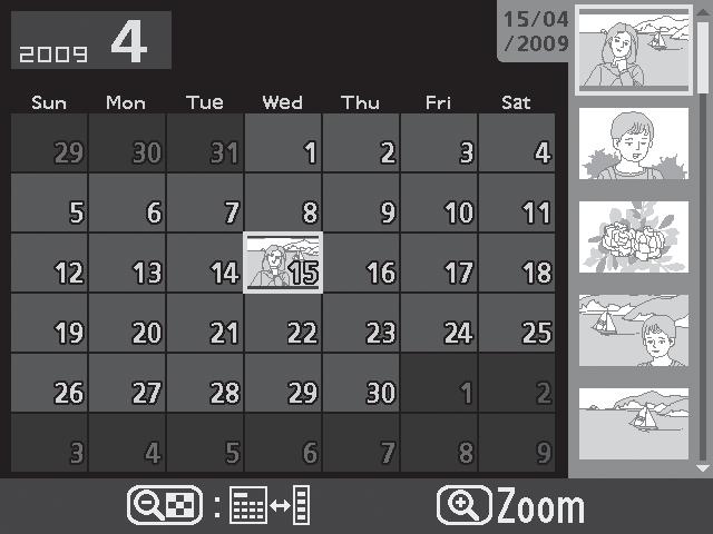 pienoiskuvaluettelon välillä Palaa korostetun kuvan pienoiskuvatoistoon/ suurennukseen Vaihtele täyskuvatoistoa Korosta päivämäärät/ Korosta kuvat Poista korostettu kuva(t) W X J O Päivämääräluettelo