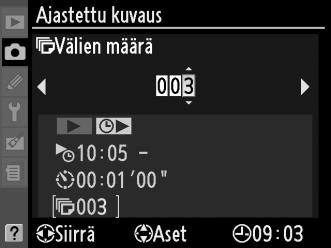 3 Valitse aloitusaika. Korosta tunnit tai minuutit painamalla 4 tai 2; muuta painamalla 1 tai 3. Aloitusaika ei näy, jos Nyt on valittu kohtaan Valitse aloitusaika. Jatka painamalla 2.