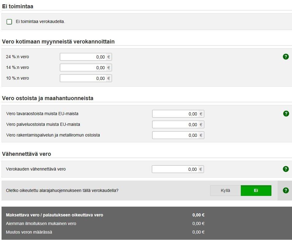 Mitä tietoja arvonlisäveroilmoitukselle tulee?