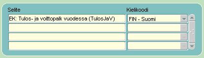 Annetaan tilastoryhmälle selite(et), esim. EK: Tulos- ja voittopalk vuodessa (TulosJaV) ja tehdään kielivalinta.