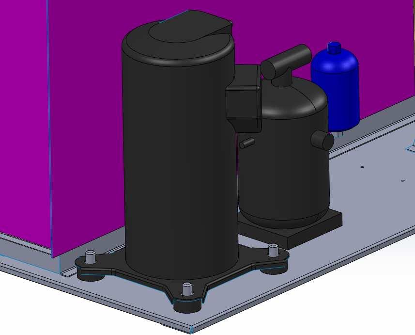 KUVA 20. Jäähdytyskoneen kompressorin vaimennus lieriövaimentimilla (33) 5.4.2 Puhaltimien vaimentaminen Jäähdytyskoneessa on 2 puhallinta.