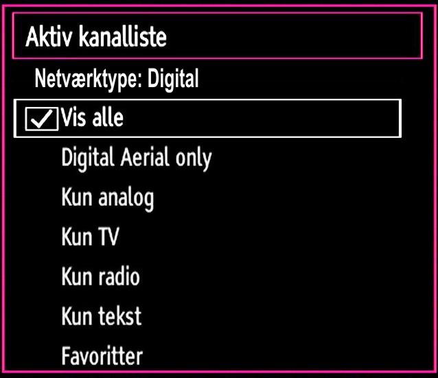 Administration af stationer: Favoritter Du kan oprette en liste med favoritprogrammer. Tryk på knappen MENU for at åbne Hovedmenuen. Vælg kanallisteikonet med eller.