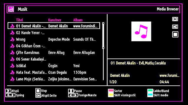 Gul knap: Skifter visningsstil. Blå knap: Ændrer medietype. Slideshow-indstillinger Afspil ( knap): Starter videoafspilning. STOP ( knap): Stopper videoafspilning.