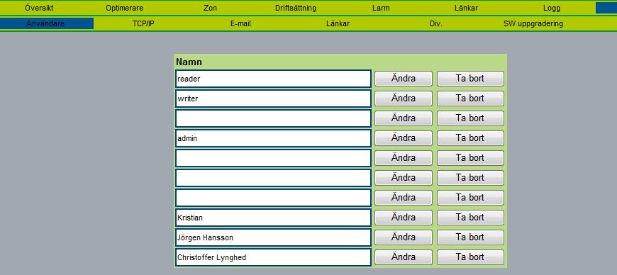 6.7 Admin 6.7.1 Admin-käyttäjät Tällä välilehdellä hallinnoidaan Super WISE:n. Tässä määritetään kenellä on pääsyoikeus sivuille sekä kenelle ja miten ilmoitetaan mahdollisista hälytyksistä.