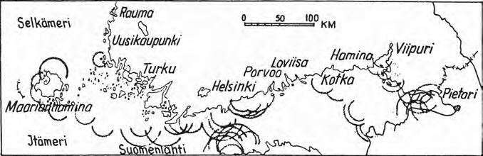 Kuvasta sekä vuoden 1917 miinakenttiä esittävästä kuvasta näkee selvästi kolmion Porkkala-Helsinki-Tallinna merkityksen Suomenlahden sulkuna molempiin suuntiin.