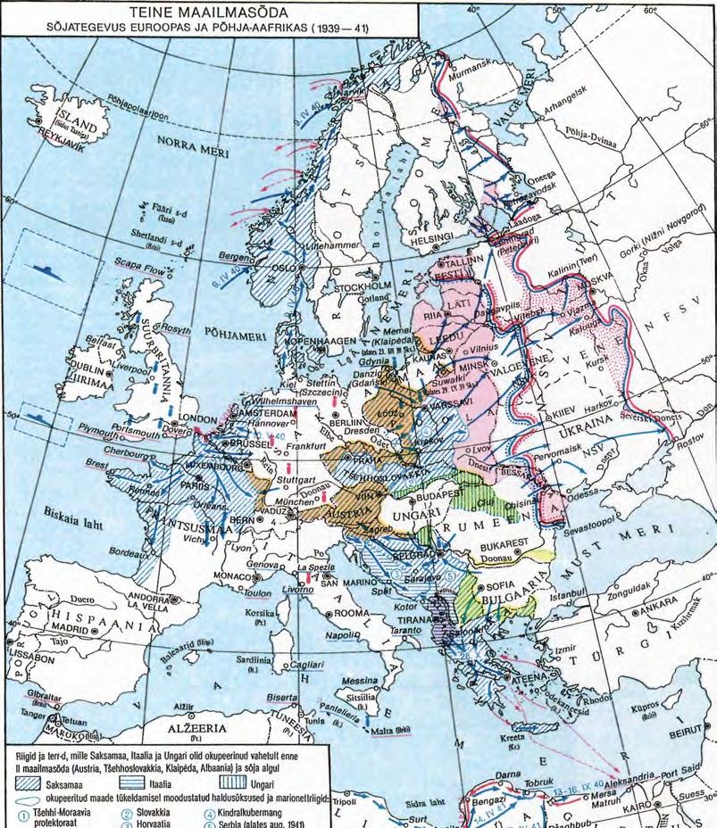 «Ml) Riigid ja terr-d, mis liideti 1939-41 Saksamaaga I I llaaliaga I I Ungariga 1 I Bulgaariaga 1 1 riigid ja terr-d, mille NSV tiil gkupeeris ja inkorporeeris 1939-40 Ijijjiäg enne 1942. a.