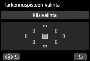 S Tarkennuspisteen valintan Peruskuvaustiloissa kamera tarkentaa yleensä lähimmän kohteen automaattisesti. Tämän vuoksi haluamaasi kohdetta ei aina tarkenneta.