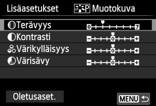 A Kuvaominaisuuksien mukauttaminenn Voit mukauttaa kuva-asetusta säätämällä yksittäisiä parametreja, kuten [Terävyys] ja [Kontrasti].