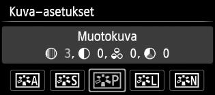 Säädä parametri mieleiseksesi <U>-painikkeilla ja paina sitten <0>-painiketta. Tallenna muokatut parametrit painamalla <M>-painiketta.