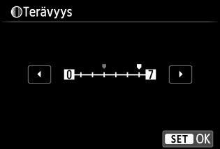 A Ensisijaisten kuvaominaisuuksien tallentaminenn 5 Valitse parametri. Valitse parametri, kuten [Terävyys], ja paina sitten <0>-painiketta. 6 Määritä parametri.