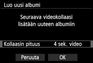 Valitse [Luo uusi albumi] ja paina sitten <0>-painiketta. 5 Valitse kollaasin pituus.