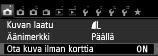 Jos haluat vaimentaa vain kosketusnäyttöä käytettäessä kuuluvan äänimerkin, valitse [Kosketa ]. 3 Kortin muistutus Tämä asetus estää kuvauksen, jos kamerassa ei ole korttia.