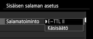 Kun E-TTL II (automaattinen salamavalotus) on käytössä, salama välähtää kaksi kertaa: kun painat laukaisimen pohjaan ja juuri ennen kuin valotus päättyy.