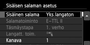 Määritä kameran asetukset ja ota kuva samoin kuin normaalikuvauksessa. Poistu langattomasta salamakuvauksesta. Valitse [Sisäinen salama]- asetukseksi [Normaali].