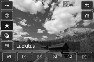 Q Pikavalinnat toiston aikana Voit määrittää toiston aikana seuraavat asetukset painamalla <Q>painiketta: [ : Suojaa kuvat], [b: Käännä kuvaa], [9: Luokitus], [U: Luovat suotimet], [S: Muuta kokoa]