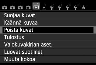 L Kuvien poistaminen Voit valita ja poistaa kuvat joko yksitellen tai erässä. Suojattuja kuvia (s. 266) ei voi poistaa. Kun kuva on poistettu, sitä ei voi palauttaa.