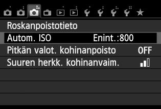 Valitse komento <V>-painikkeilla ja paina sitten <0>-painiketta. Valitse asetus. Valitse haluamasi asetus <V>- tai <U>painikkeilla.