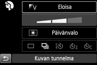 Q Pikavalinta Esimerkki: Muotokuva-tila Kun kuvausasetusten näyttö on näkyvissä peruskuvaustiloissa, saat pikavalintanäytön näkyville painamalla <Q>-painiketta.