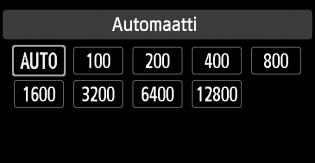 i: ISO-herkkyyden muuttaminenn Kun kuvaat suurella ISO-herkkyydellä, kohinaa (esimerkiksi vaaleita pisteitä tai vaakaviivoja) voi esiintyä.