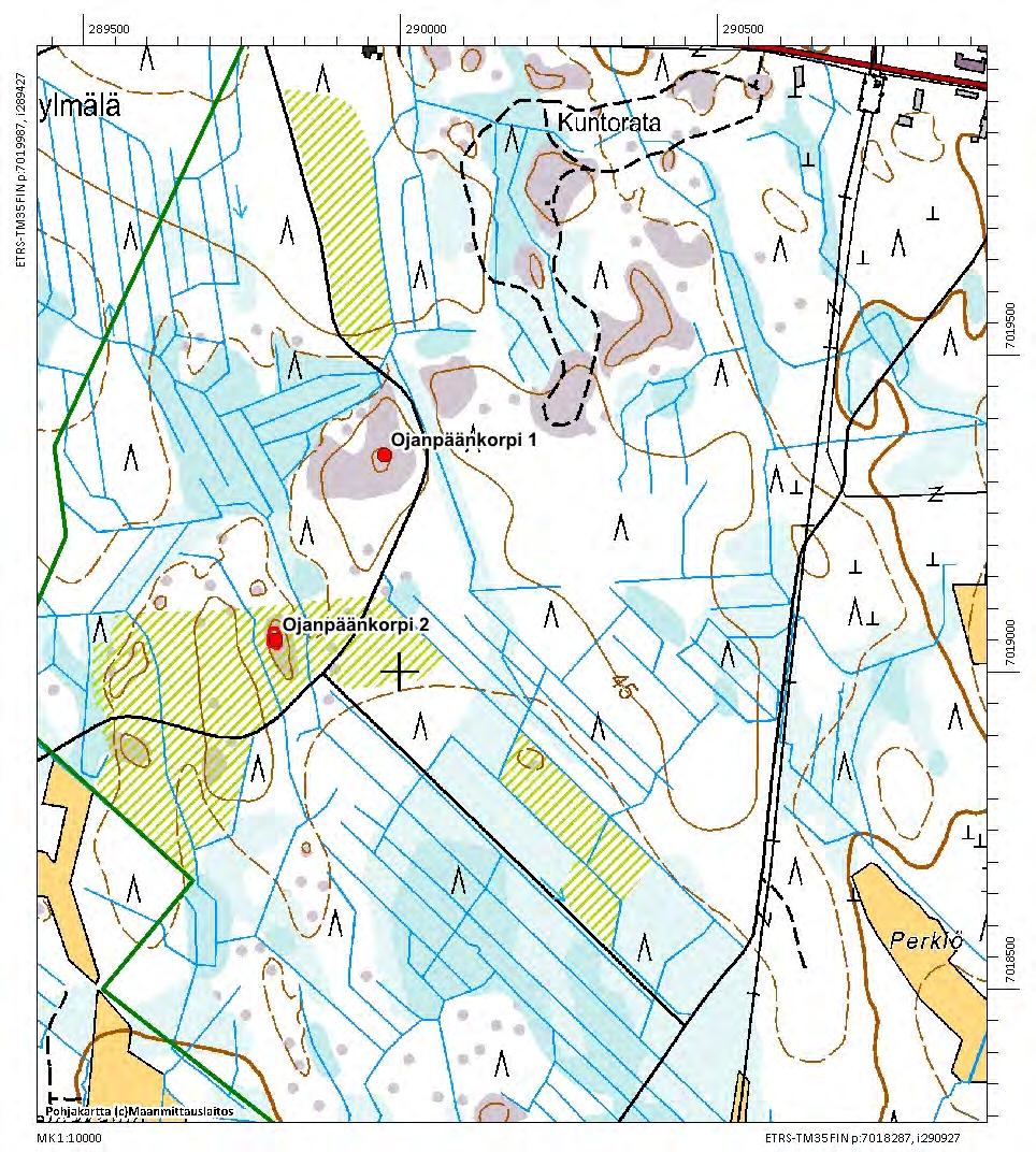 Kauhava Ojanpäänkorpi 2. Peruskarttaote 1:10000.