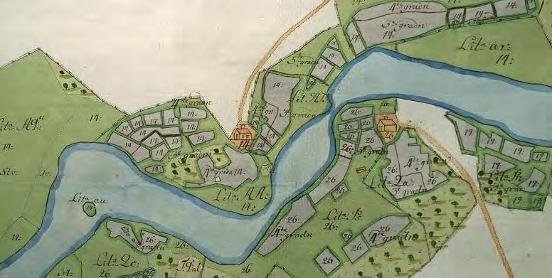 Nukalan talon (n:o 14) sijainti vuonna 1756 laaditulla kartalla.