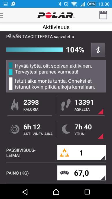 POLAR ELECTRO Polar Electron aktiivisuuslaitteiden ohjelmistotarjonta kattaa: Polar Flow mobiilisovelluksen Android ja ios käyttöjärjestelmille Sovellus voi integroitua sekä Apple Healthiin että