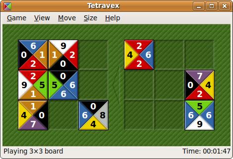 Kuva 1. Reunatäsmäyspelin esimerkki reunapaloilla (vas.) ja ilman reunapaloja. Tietokonepeli nimeltä Tetravex on reunatäsmäyspeli, jossa ei käytetä erillisiä reunapaloja.