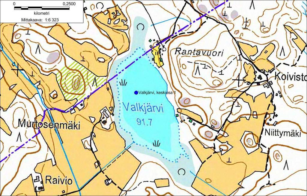 Kuva 4 Valkjärven näytteenottopiste. Pohjakartan copyright Maanmittauslaitos.