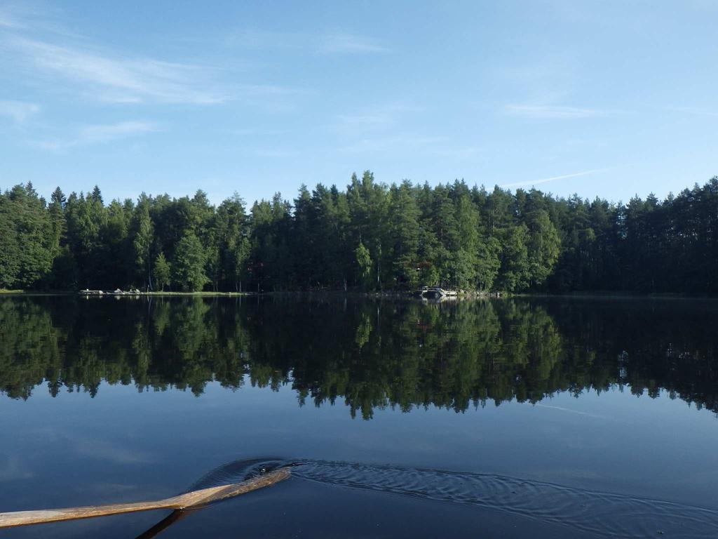 Kuva 15 Kankaistenjärven luoteisrantaa ja oikealla kirkasta vettä vedennoutimessa. Vesikasvistoon kuuluvat pohjoispäässä mm.