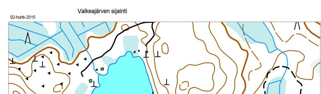 Kuva 66 Valkeajärven sijainti ja ympäröivää valuma-aluetta. Pohjakartan copyright Maanmittauslaitos.