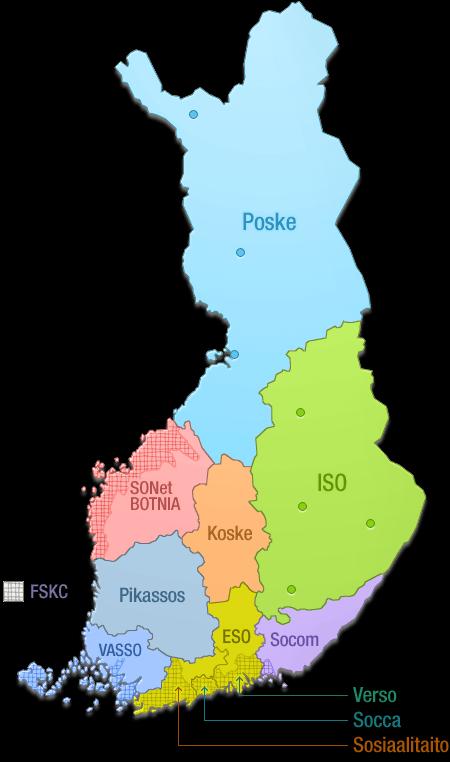 Sosiaalialan osaamiskeskusten verkosto Lakisääteinen sosiaalialan osaamiskeskusten verkosto kattaa koko Suomen Kukin osaamiskeskus on paikallisten sosiaalialan tarpeiden,